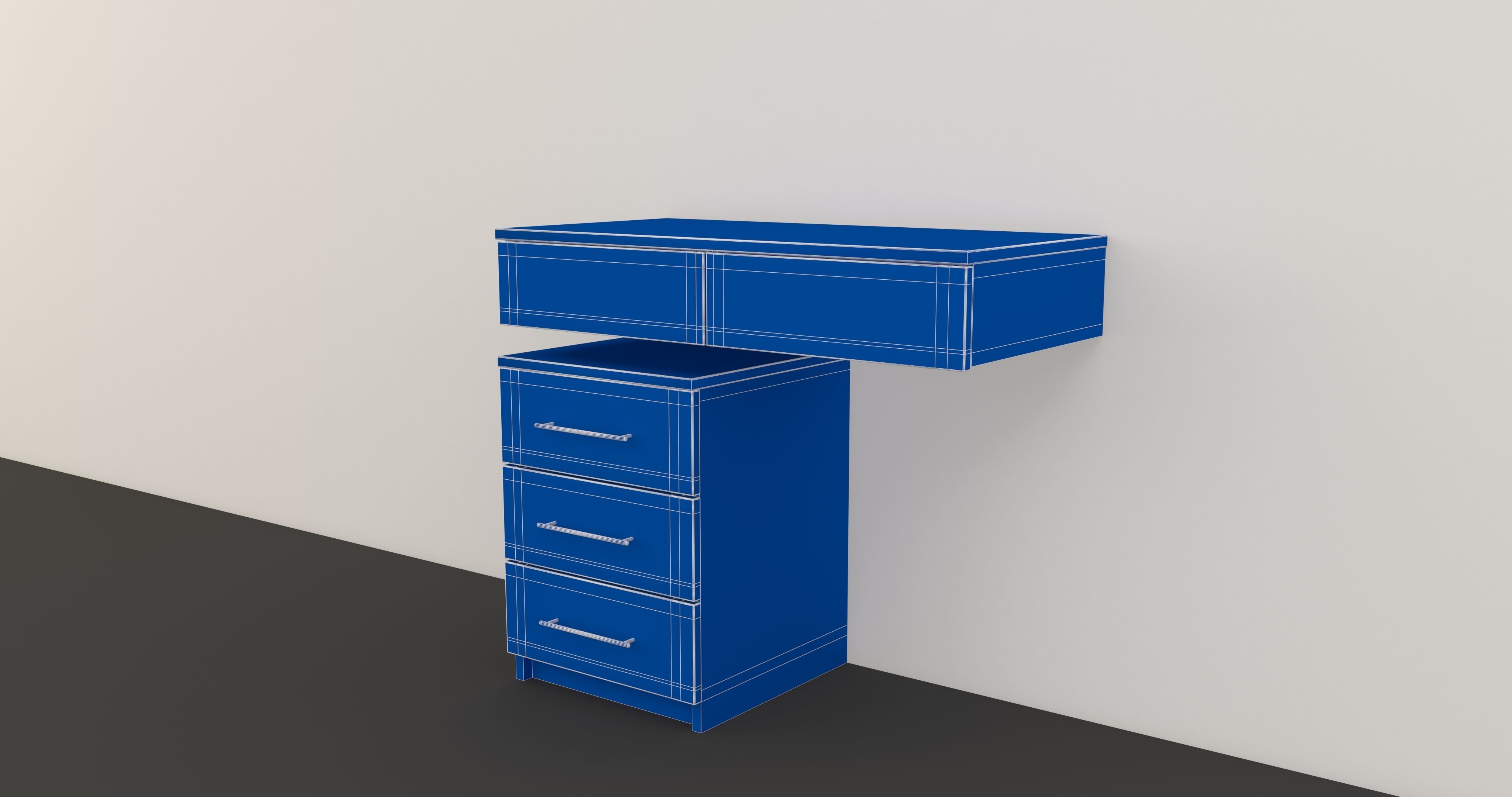 Drawers cabinet with two and wall 3D model_7