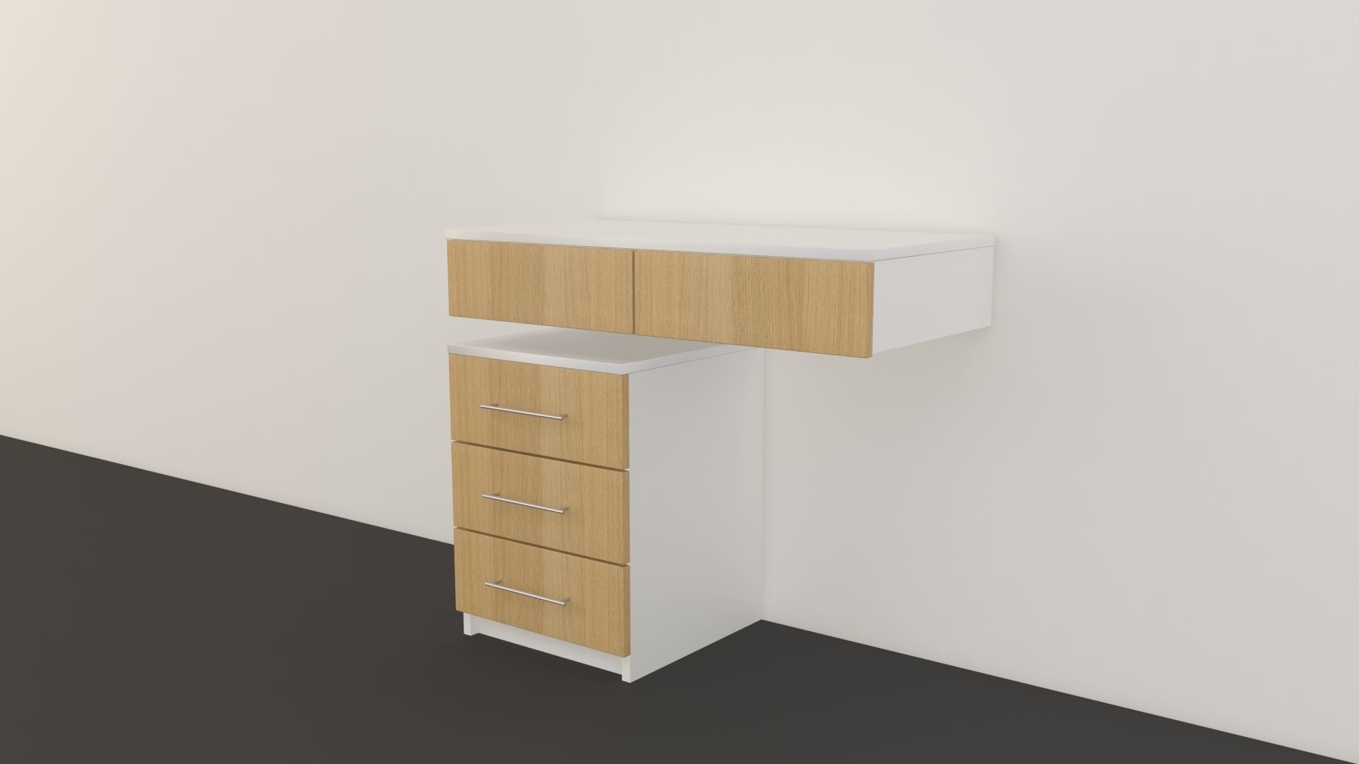 Drawers cabinet with two and wall 3D model_1