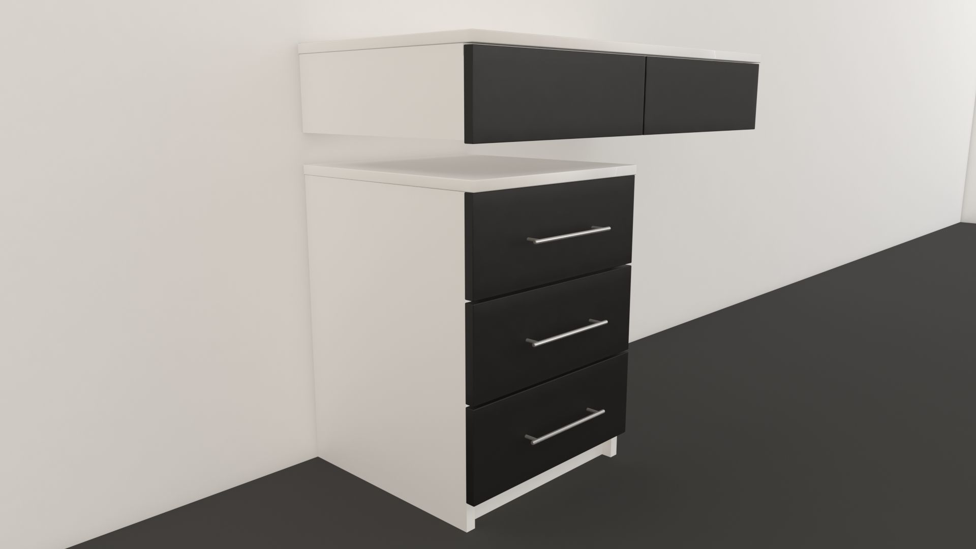 Drawers cabinet with two and wall 3D model_3