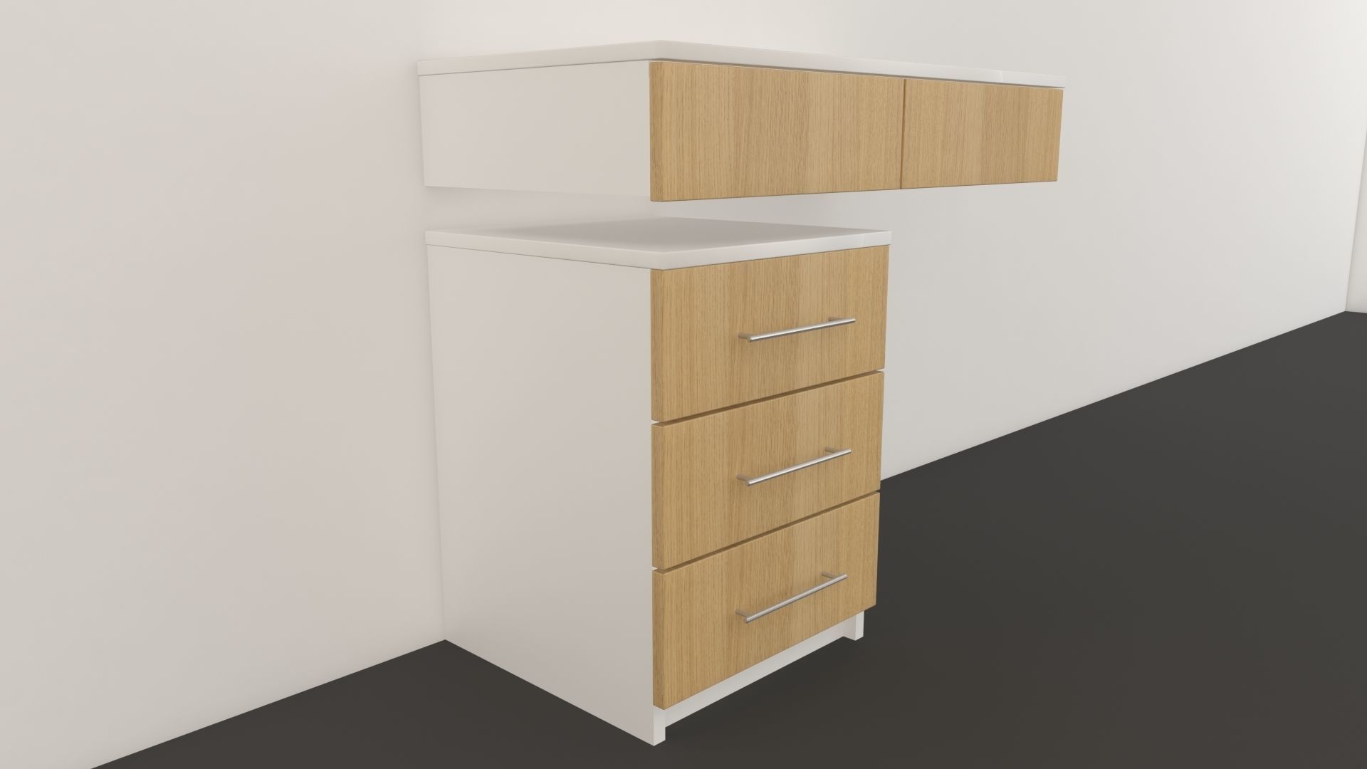 Drawers cabinet with two and wall 3D model_2