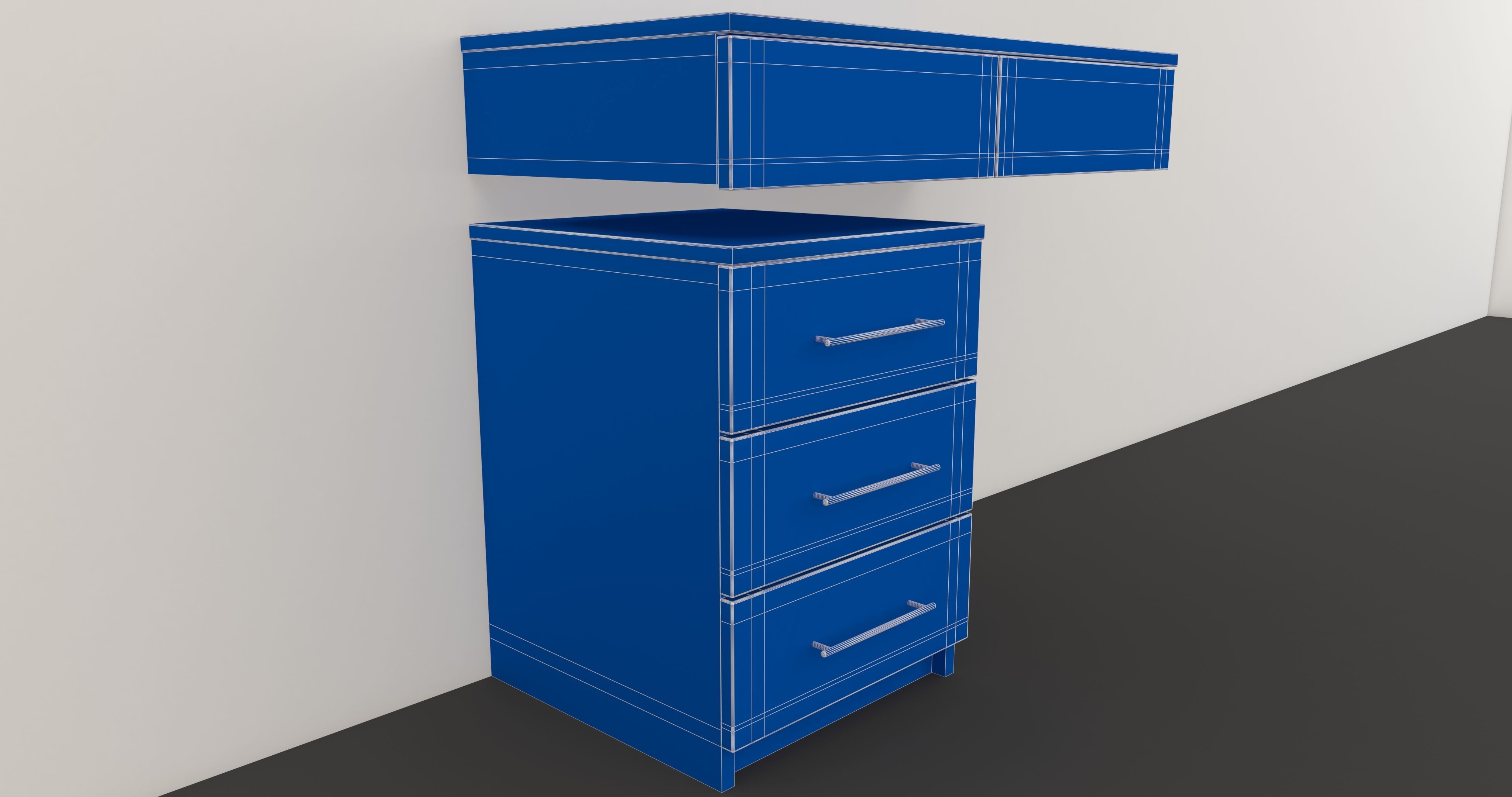 Drawers cabinet with two and wall 3D model_6
