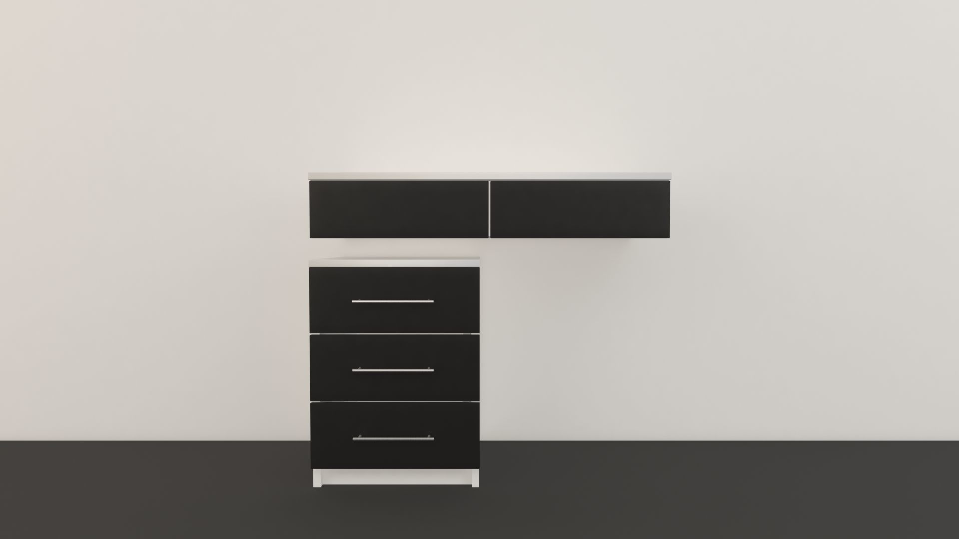 Drawers cabinet with two and wall 3D model_5