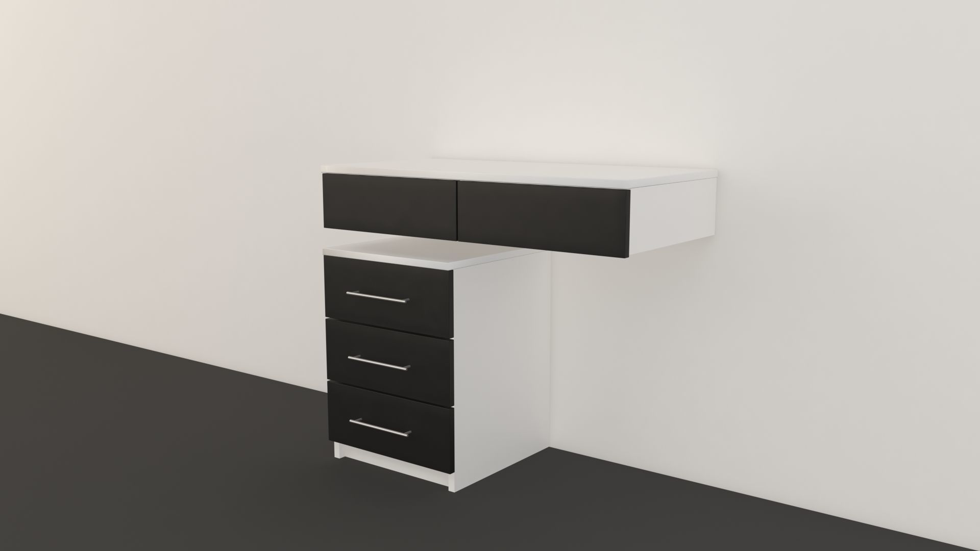 Drawers cabinet with two and wall 3D model_4