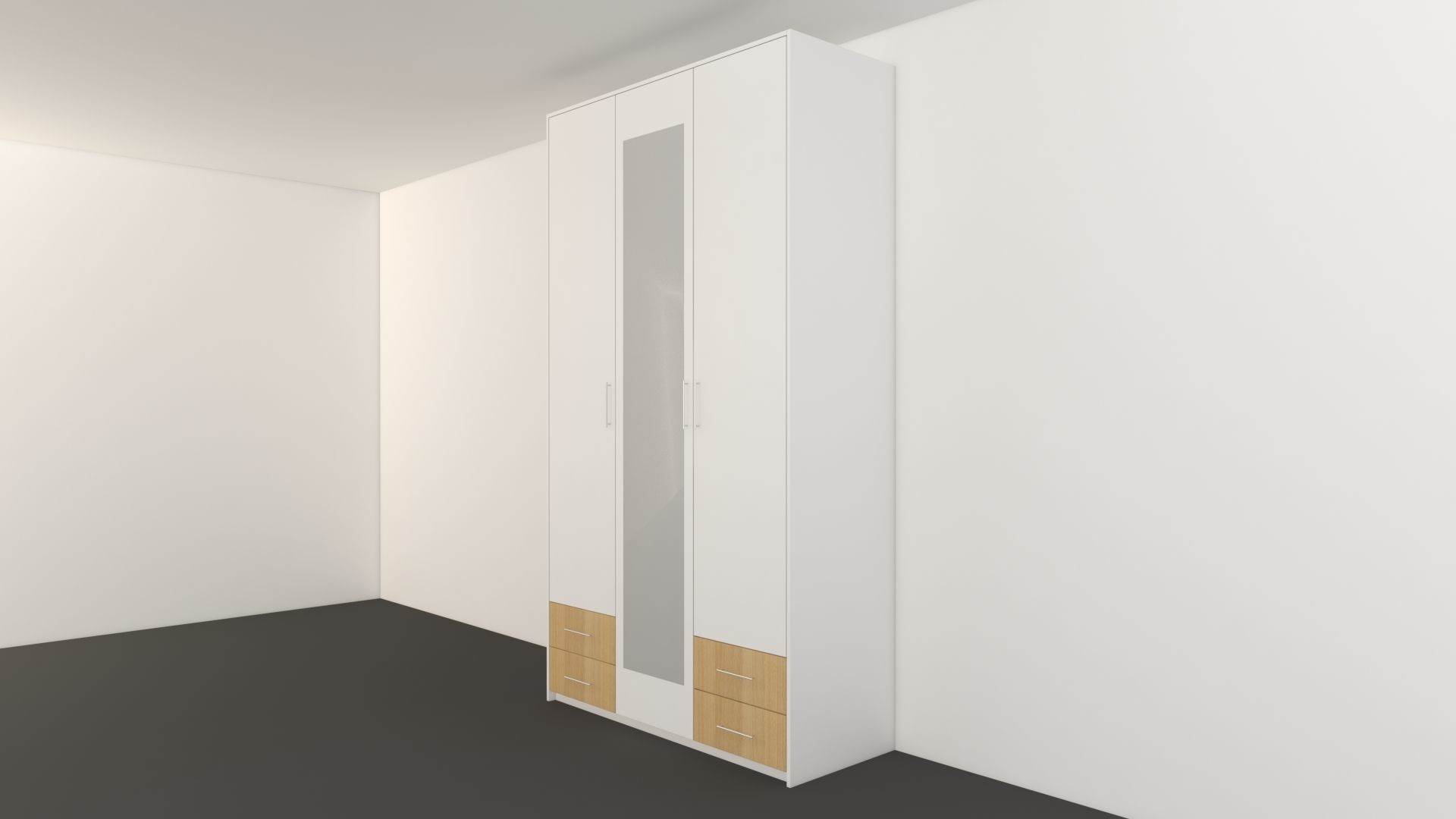 Wardrobe with wooden drawers 3D model_2