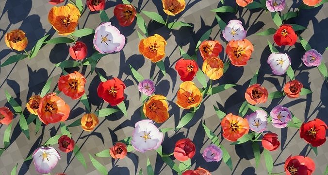 Lowpoly PBR Tulips Set tulip Low-poly 3D model