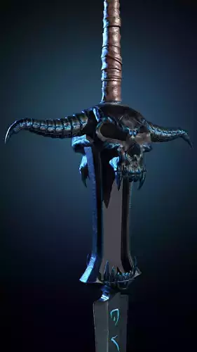 Evil Skull sword PBR game ready asset Low-poly 3D model