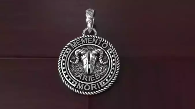 Zodiac aries skull pendant memento mori 