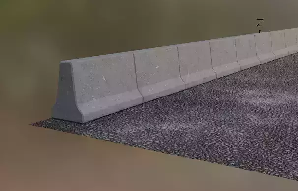 Barrier concrete curb on side of road