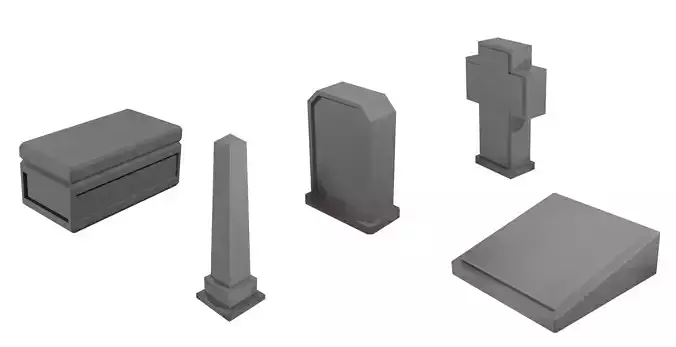 Tombstone - 5 Set gravestone Low-poly 3D model
