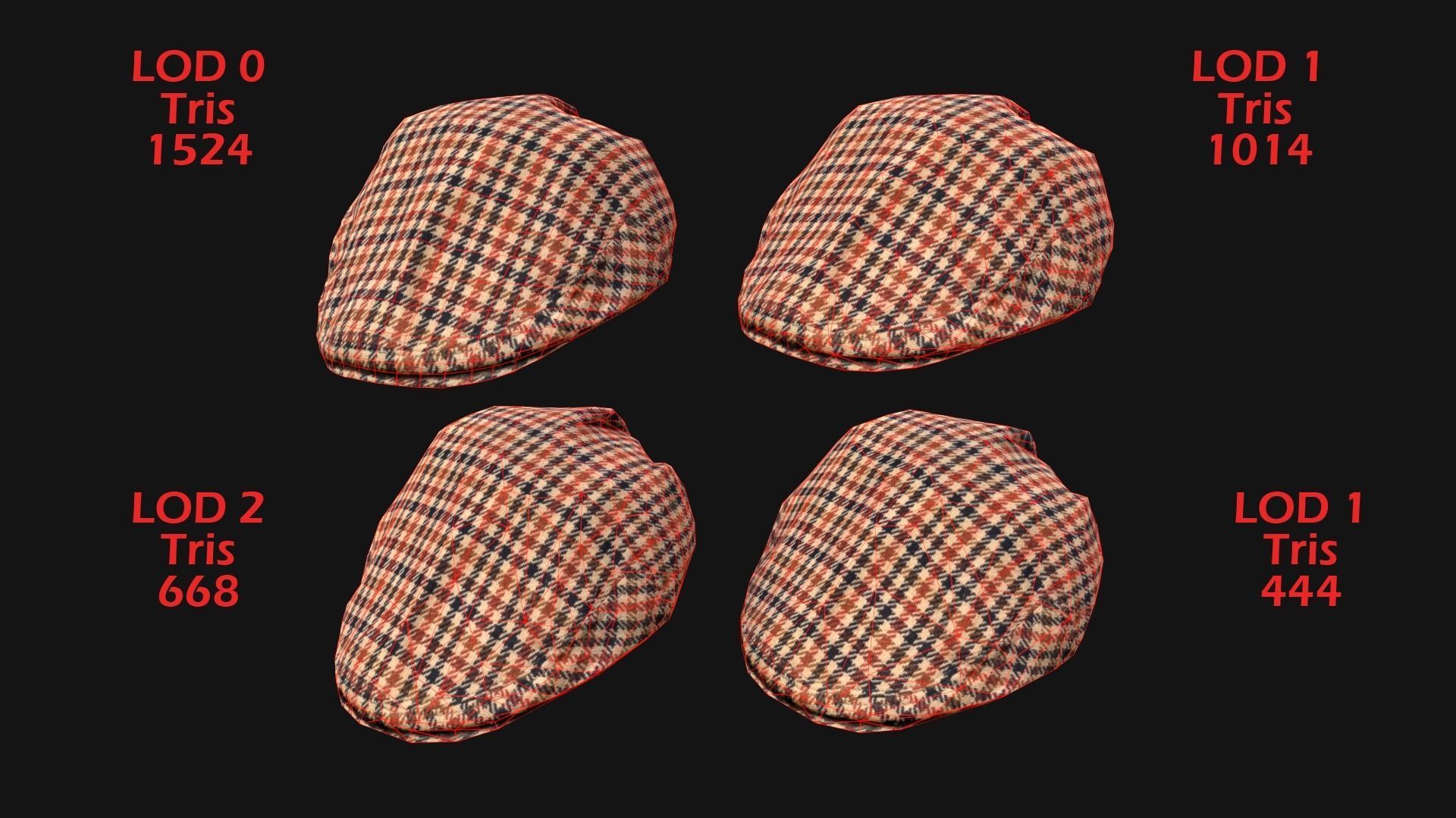 Flat Cap Low-poly 3D model_2