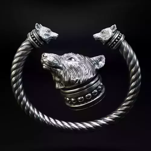 Bracelet Wolf Head and Pendant - Vikings 3D print model