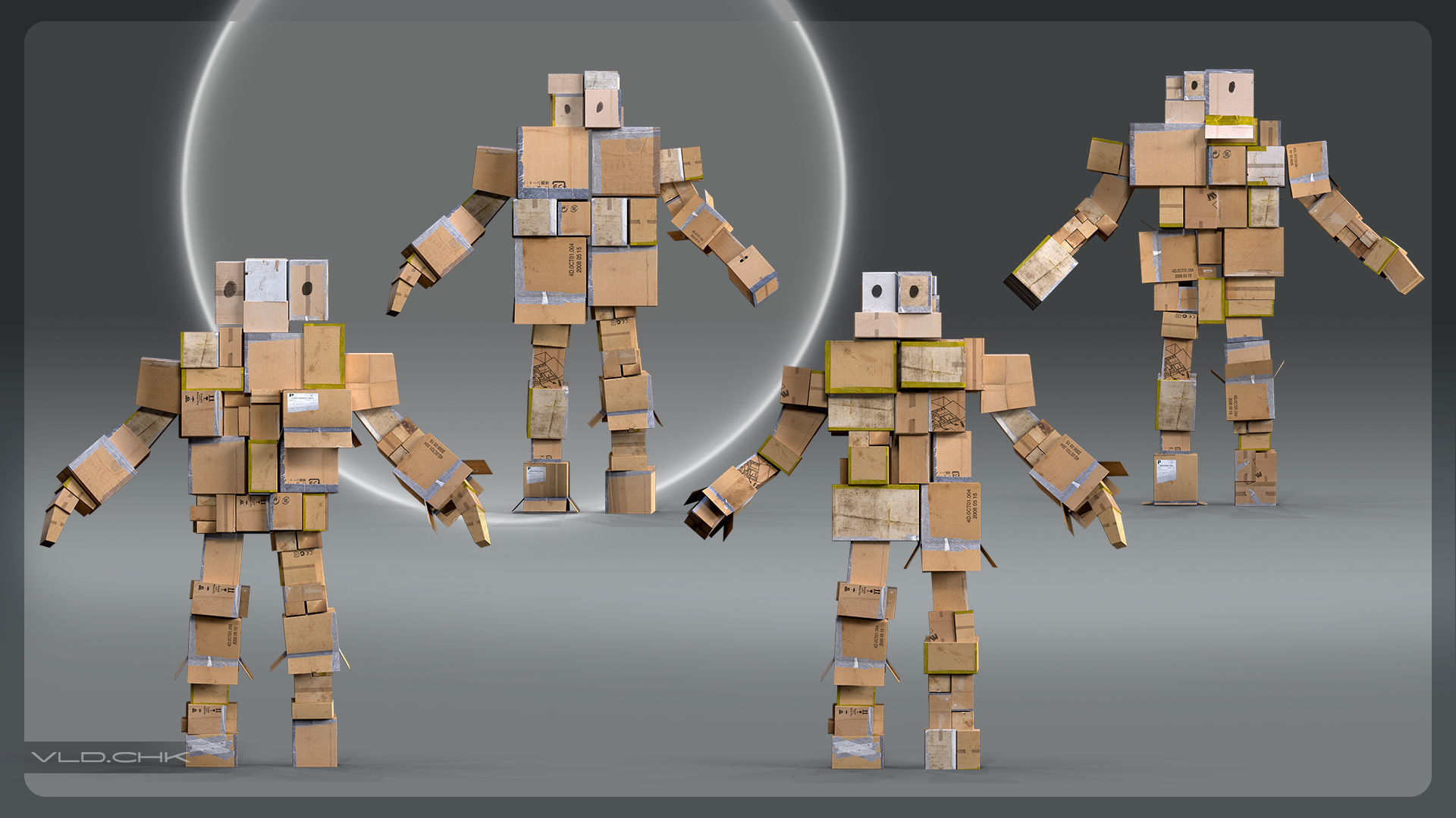 Cardboard Giant Army Low-poly 3D model_10