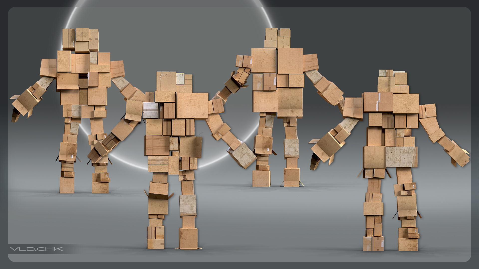 Cardboard Giant Army Low-poly 3D model_6
