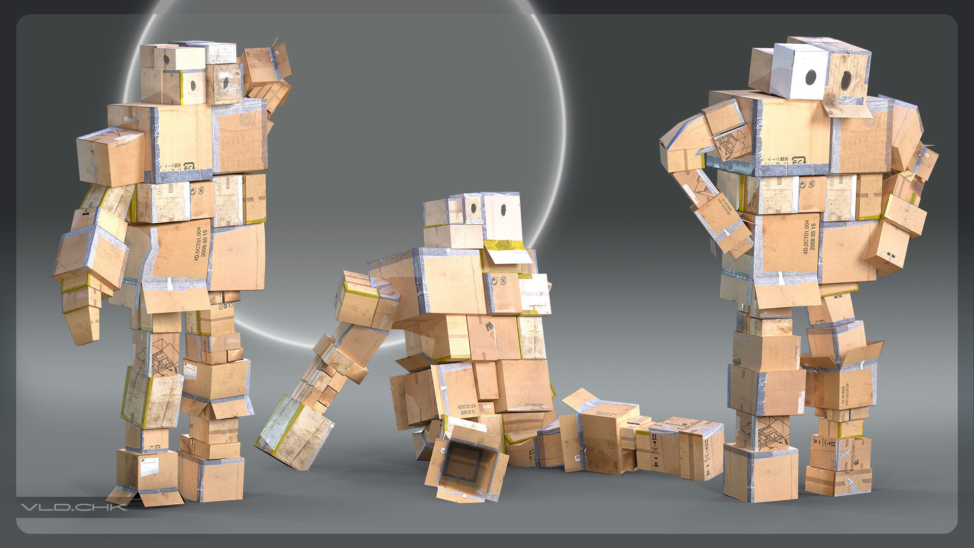 Cardboard Giant Army Low-poly 3D model_2
