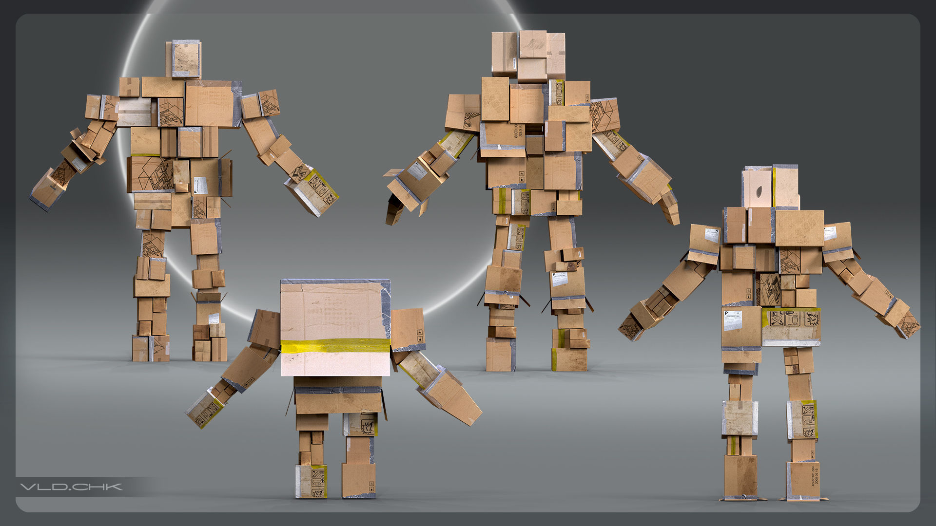 Cardboard Giant Army Low-poly 3D model_11