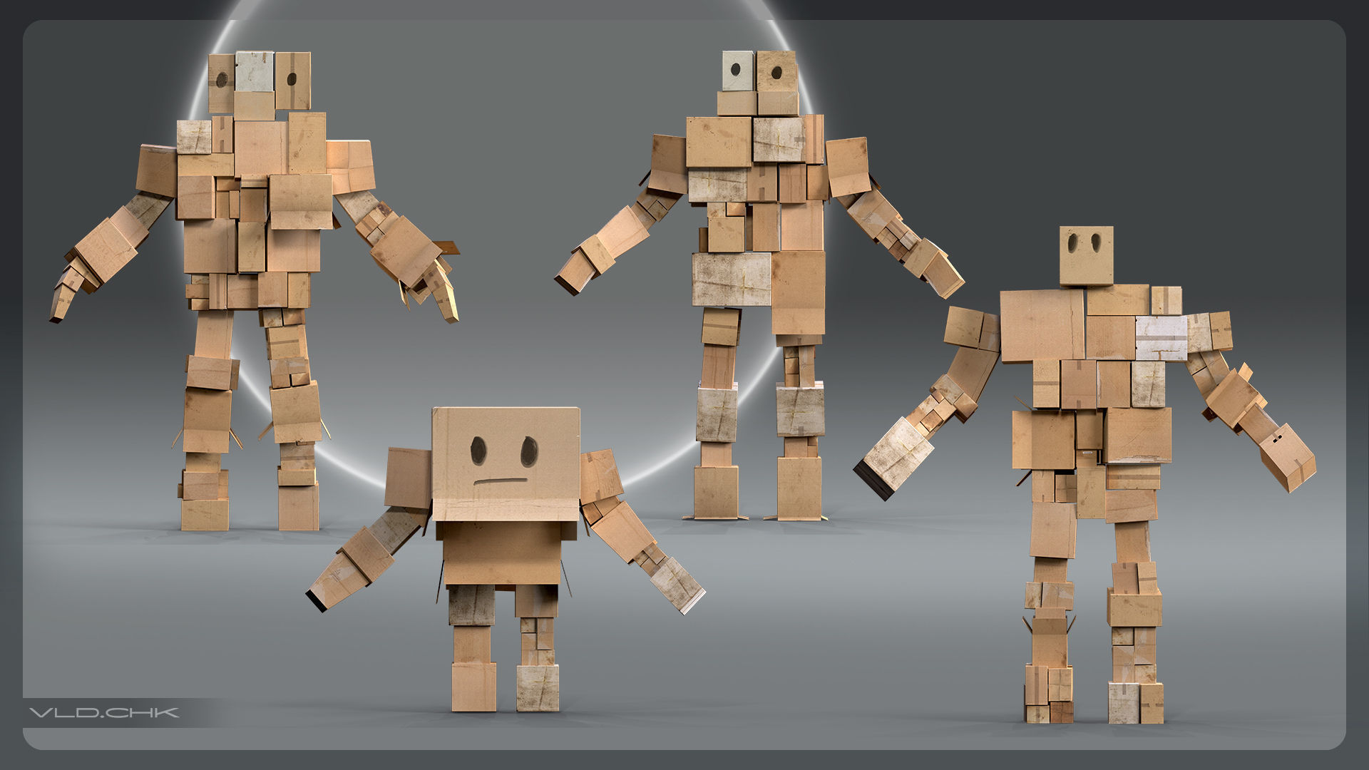 Cardboard Giant Army Low-poly 3D model_3