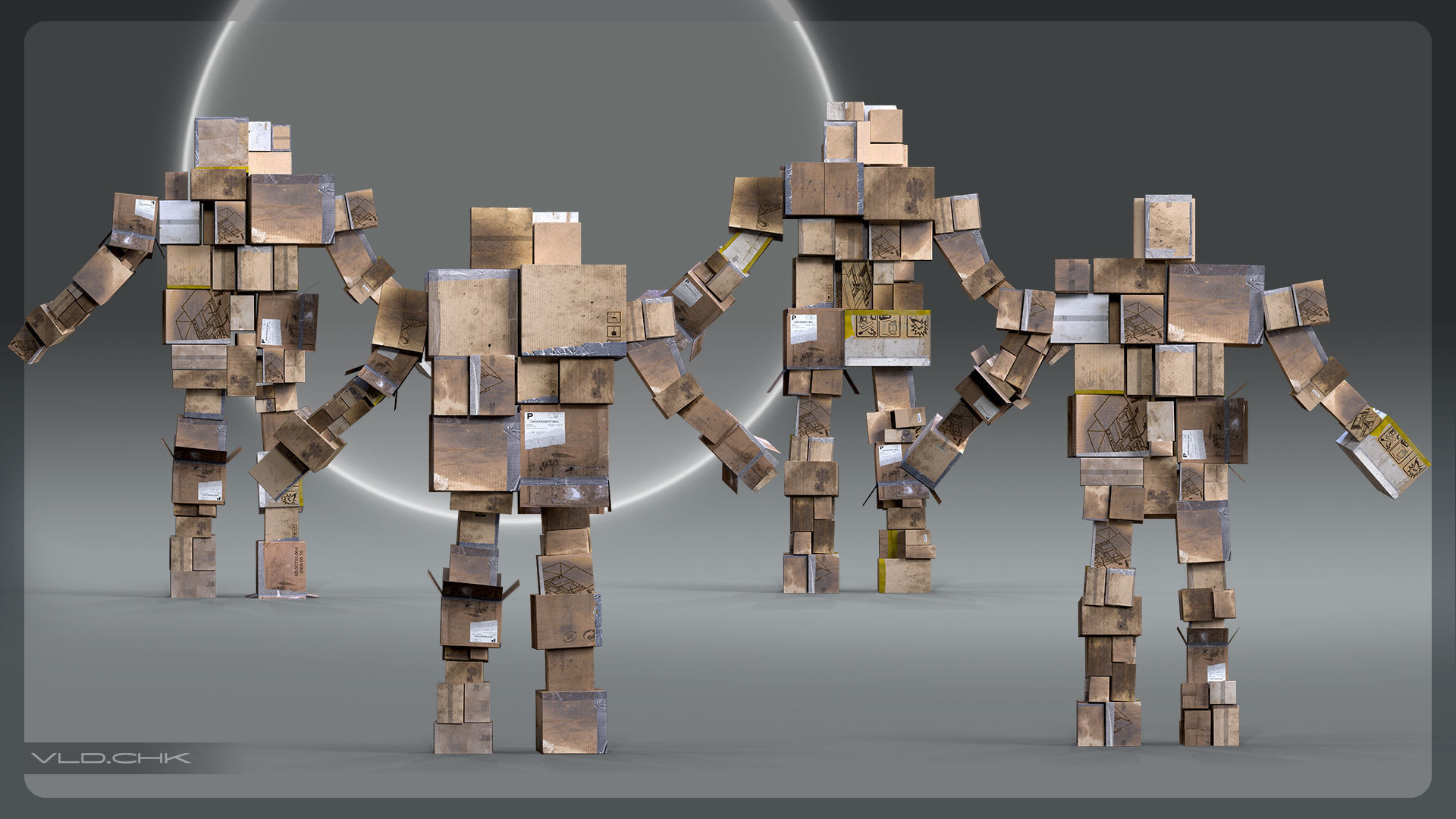 Cardboard Giant Army Low-poly 3D model_16