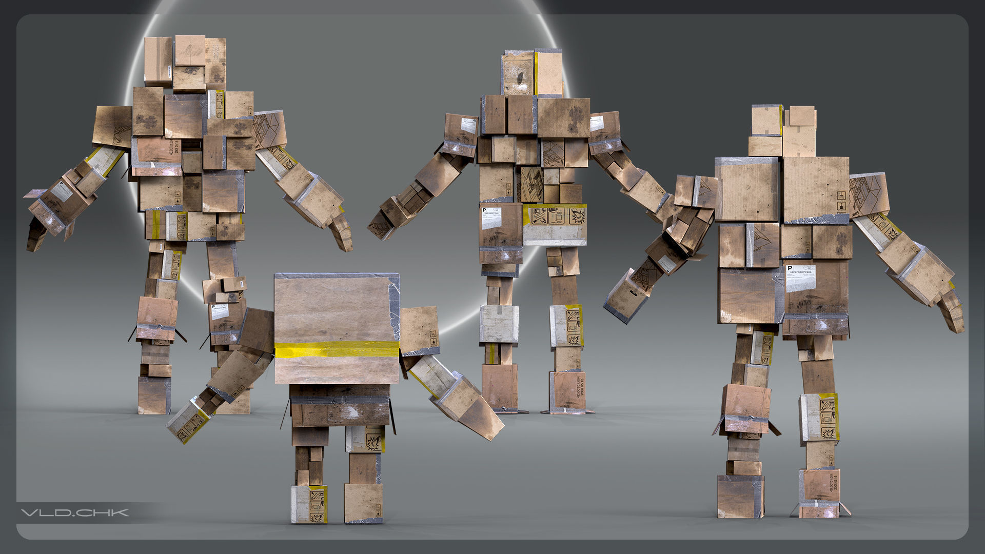 Cardboard Giant Army Low-poly 3D model_15