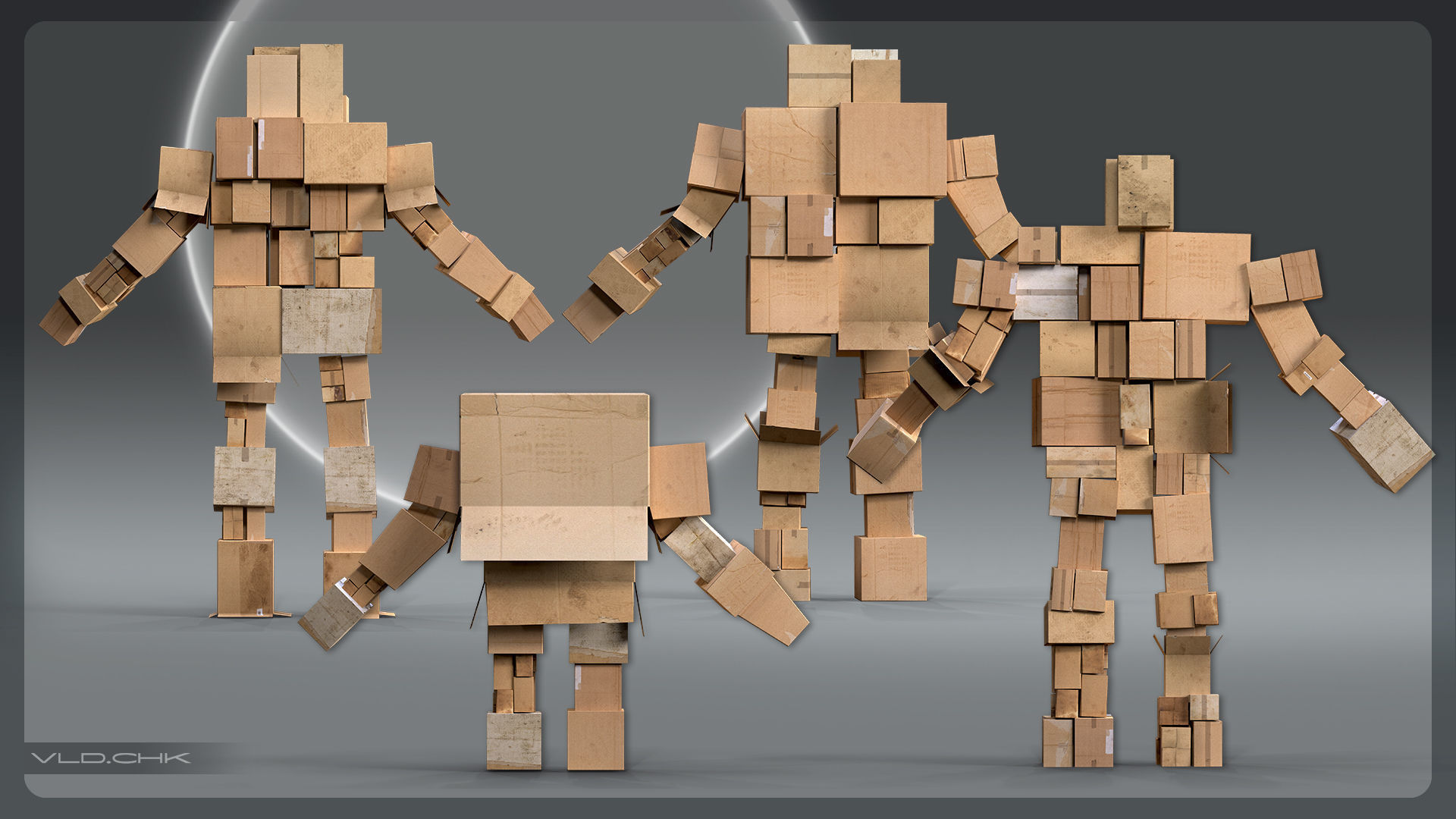 Cardboard Giant Army Low-poly 3D model_5