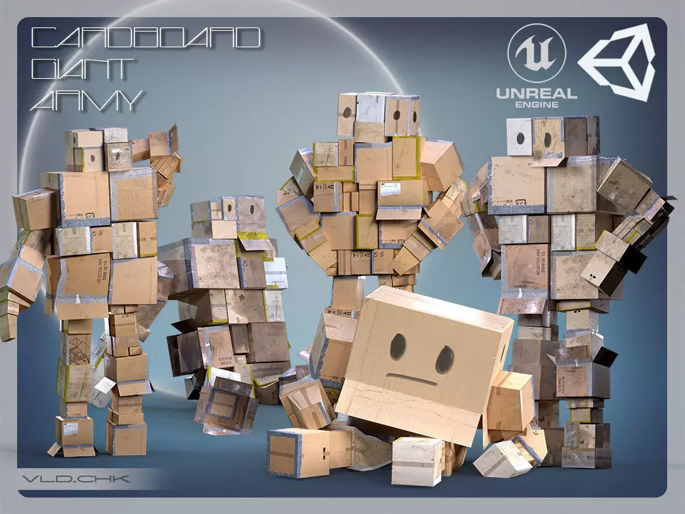 Cardboard Giant Army Low-poly 3D model_0