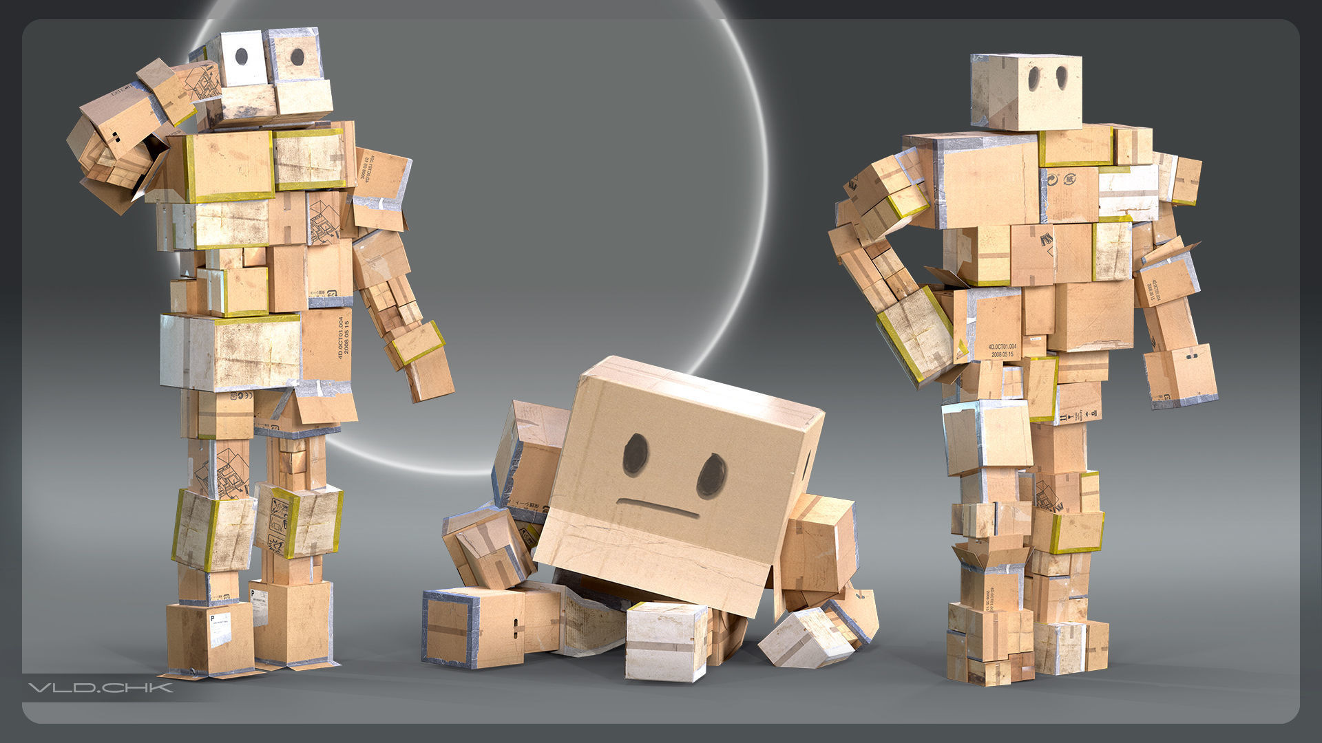 Cardboard Giant Army Low-poly 3D model_1