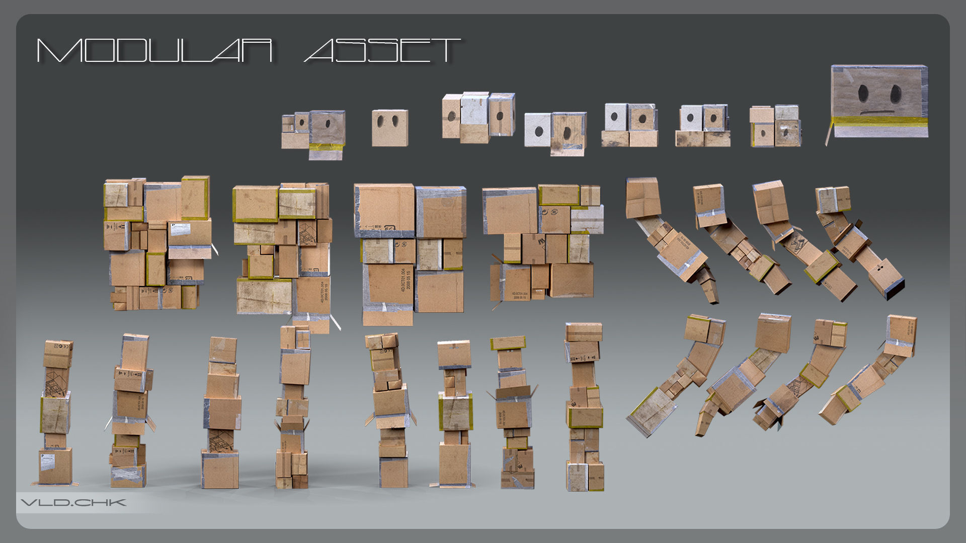 Cardboard Giant Army Low-poly 3D model_7
