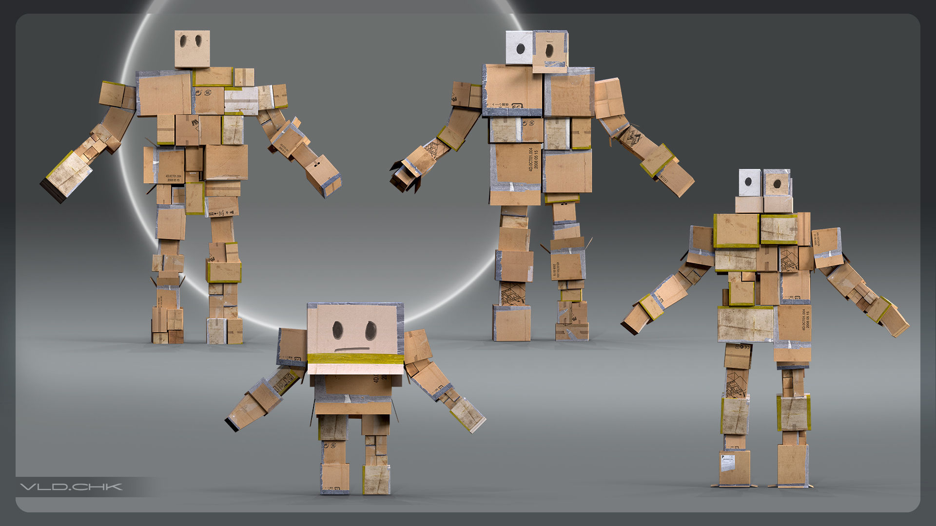 Cardboard Giant Army Low-poly 3D model_9