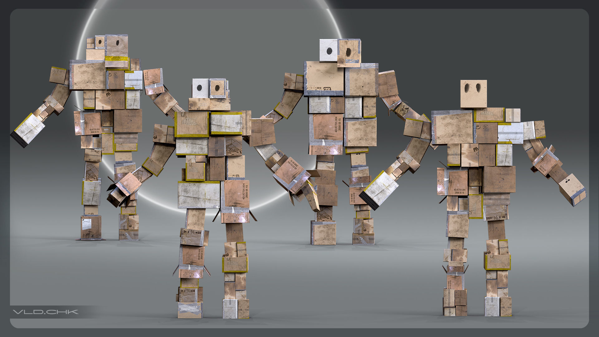 Cardboard Giant Army Low-poly 3D model_14