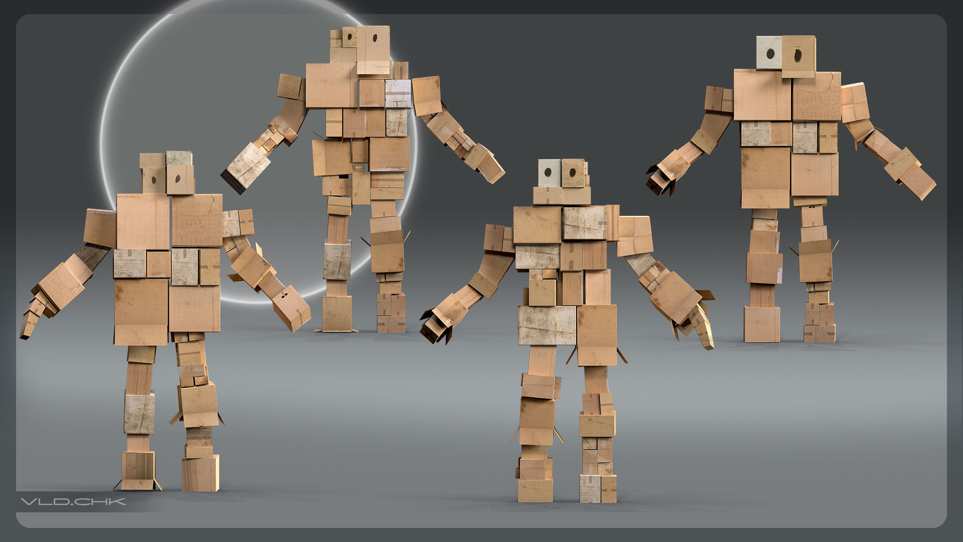 Cardboard Giant Army Low-poly 3D model_4