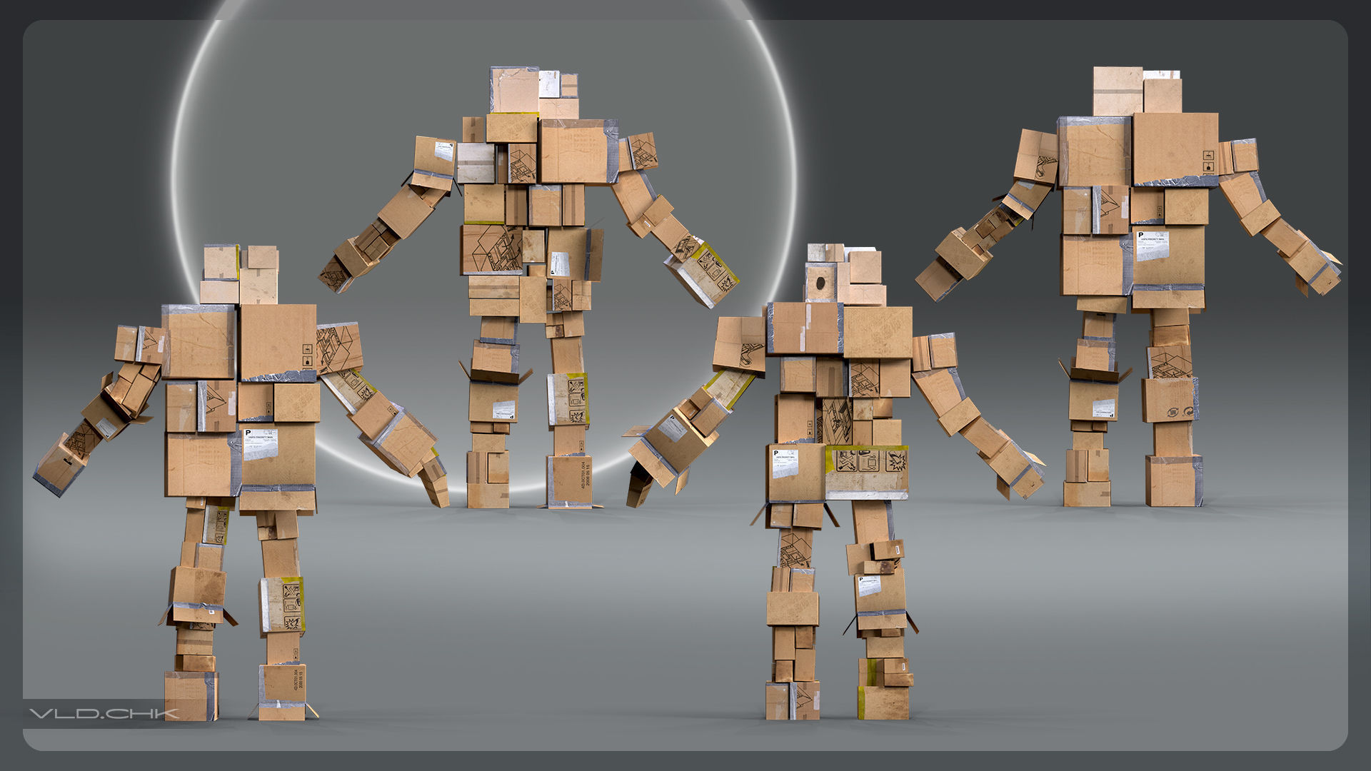 Cardboard Giant Army Low-poly 3D model_12
