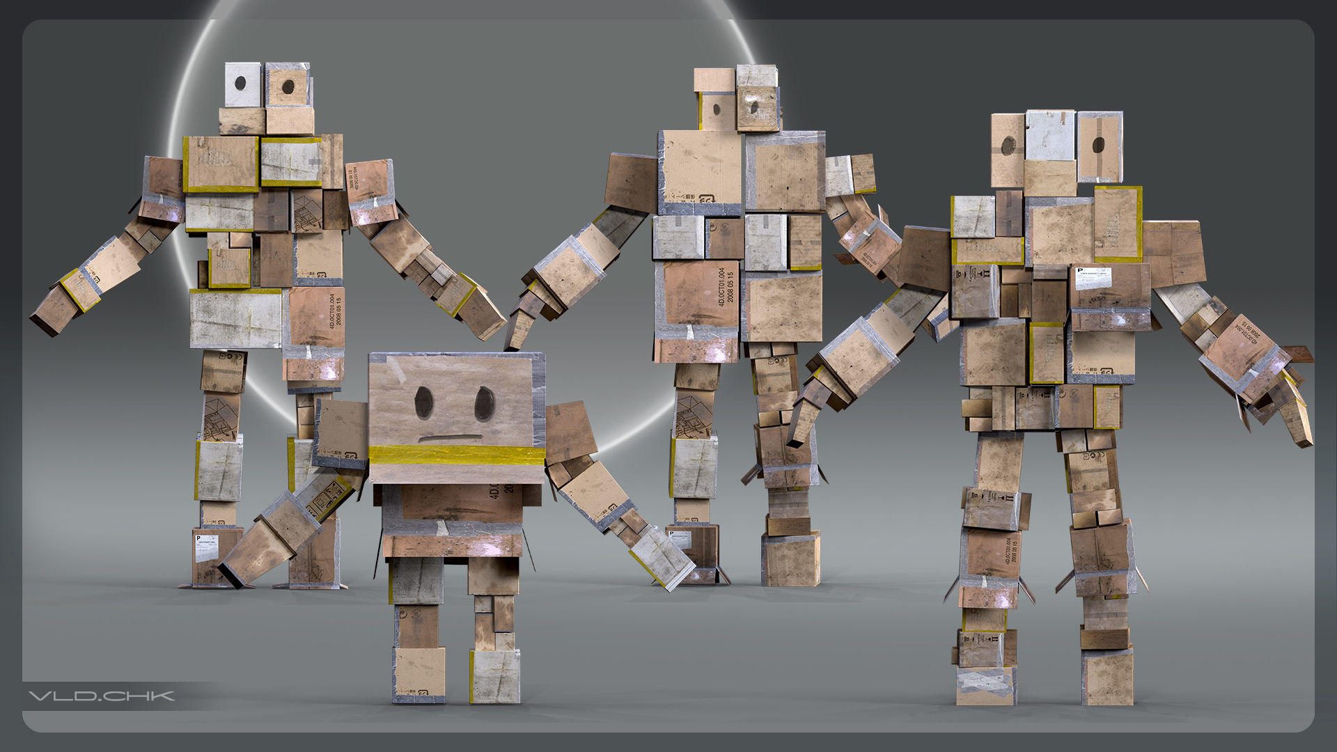 Cardboard Giant Army Low-poly 3D model_13