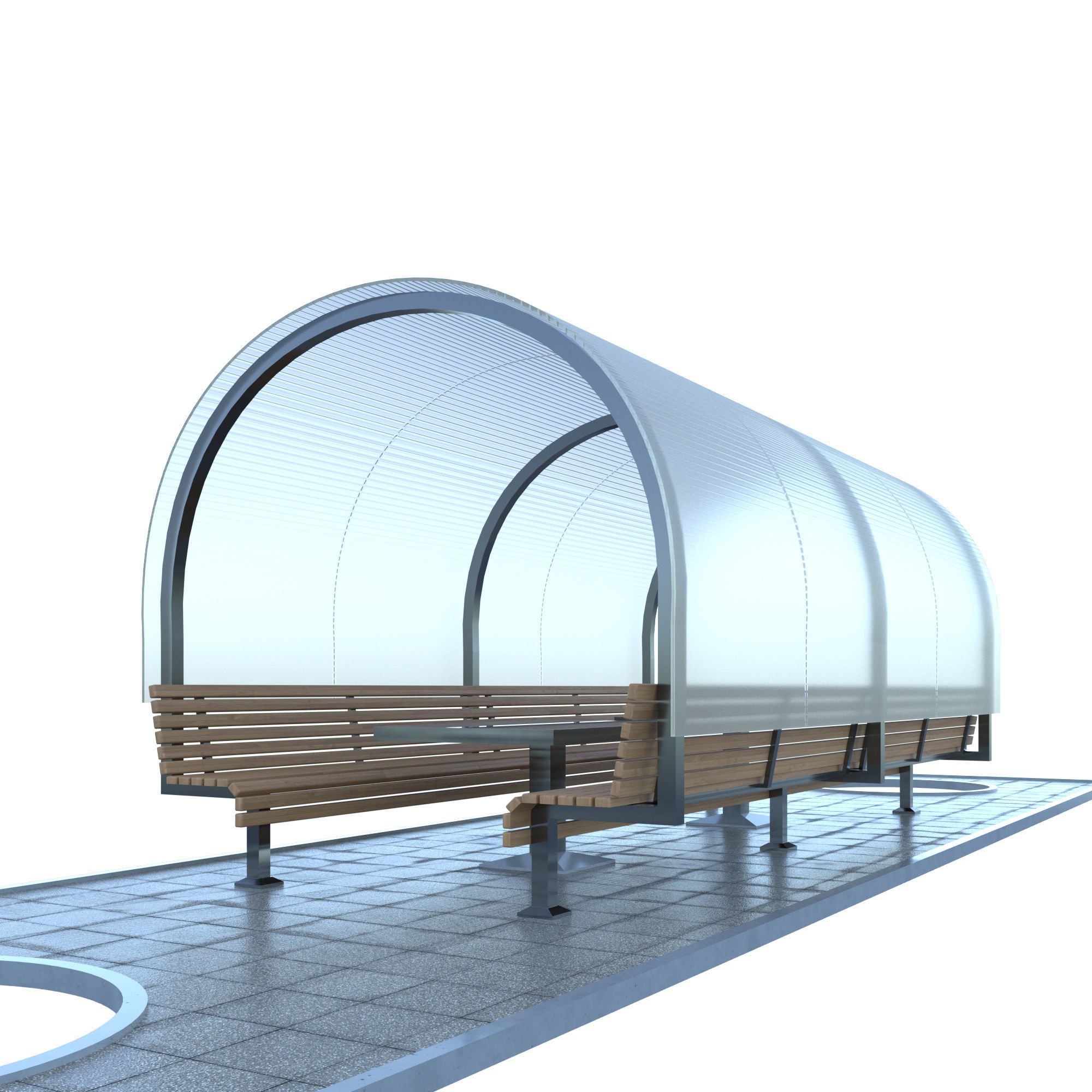 alcove outdoor bench with glass roof 3D model_3