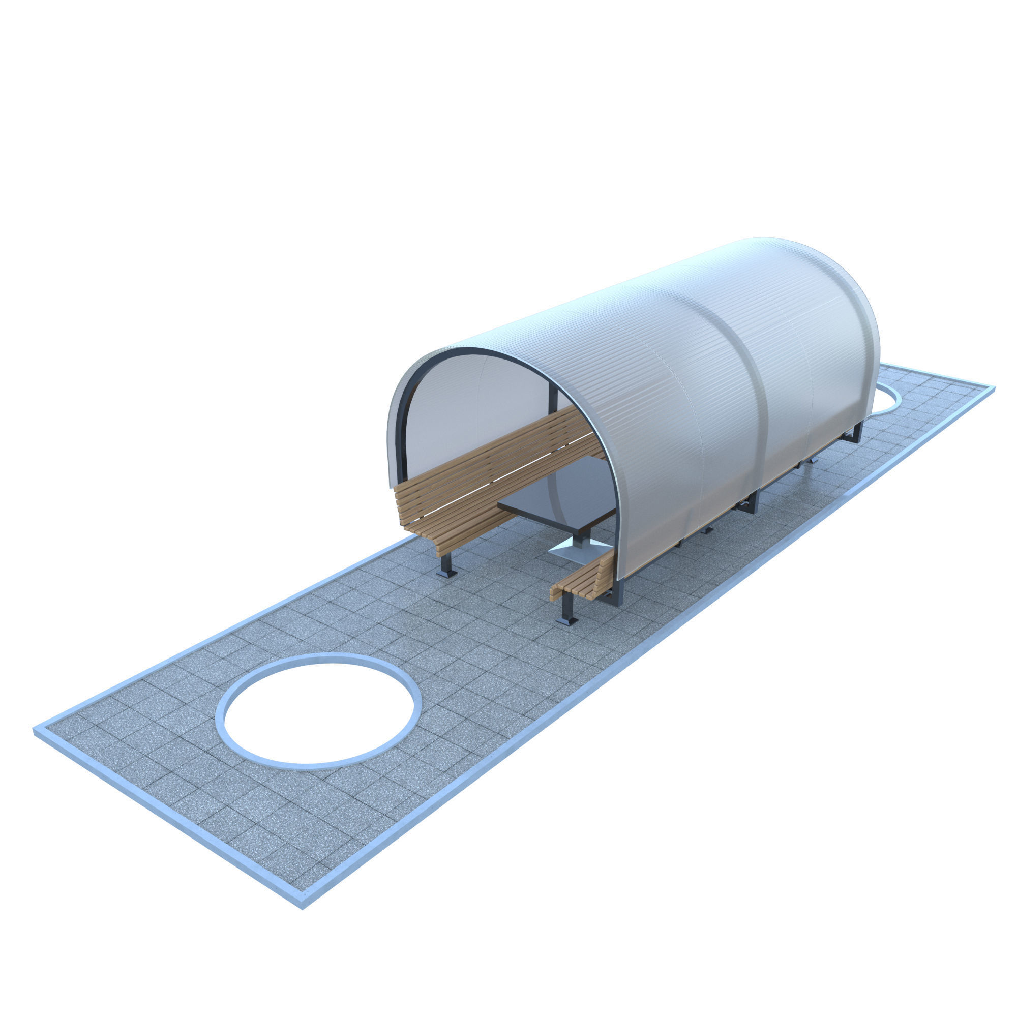 alcove outdoor bench with glass roof 3D model_4