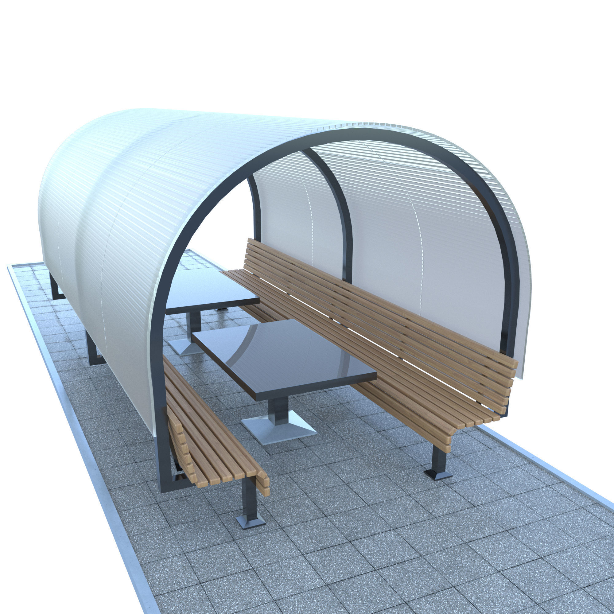 alcove outdoor bench with glass roof 3D model_5