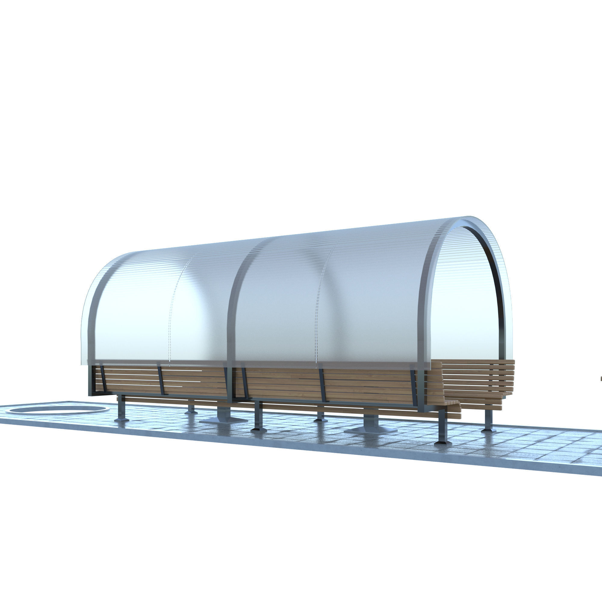 alcove outdoor bench with glass roof 3D model_1