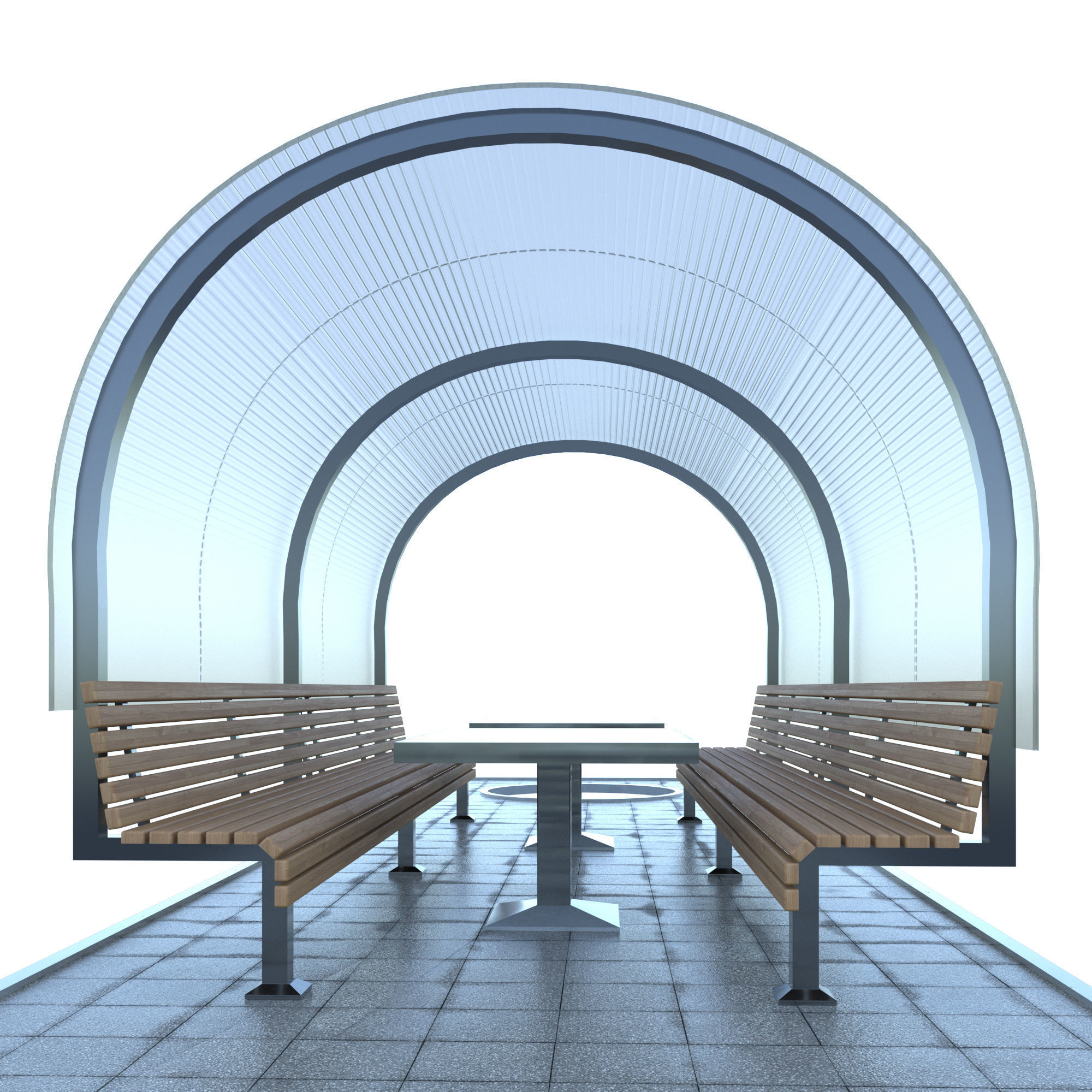 alcove outdoor bench with glass roof 3D model_2