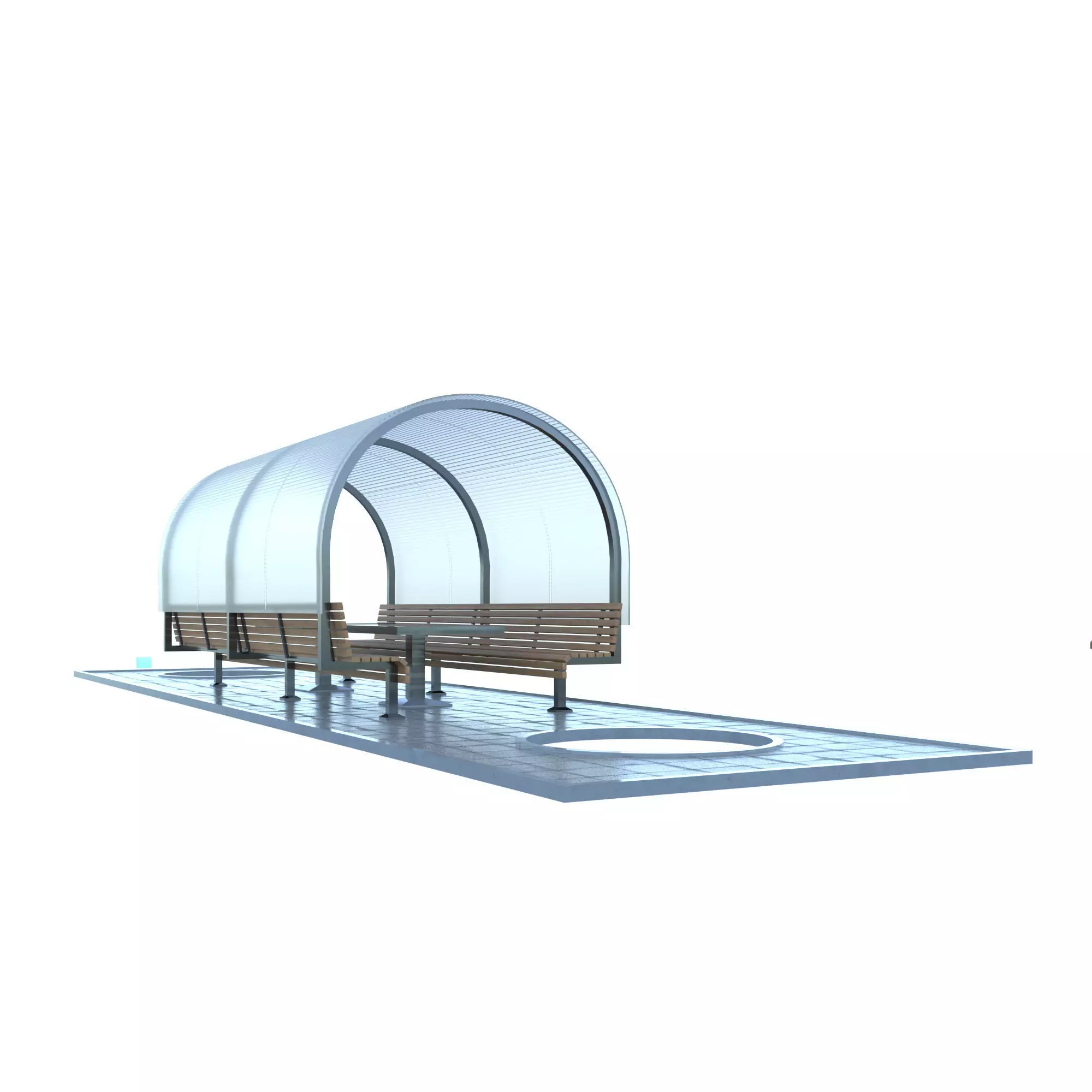 alcove outdoor bench with glass roof 3D model_0