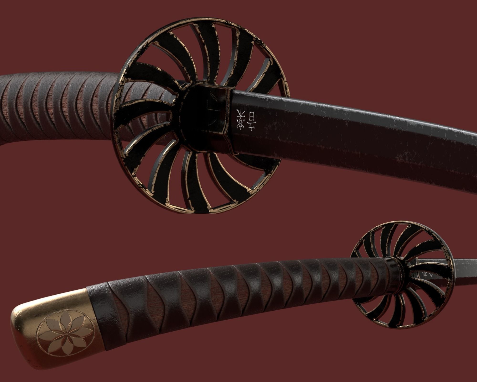 Katana Sword Blade Low-poly 3D model Low-poly 3D model_2