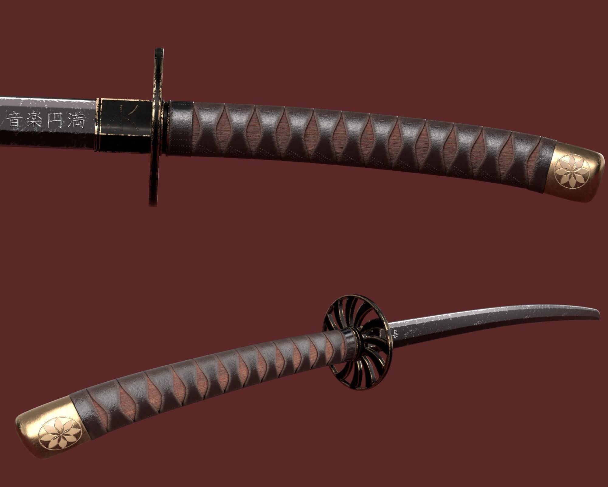 Katana Sword Blade Low-poly 3D model Low-poly 3D model_1