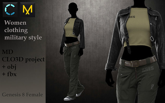Women clothing military style 3D model