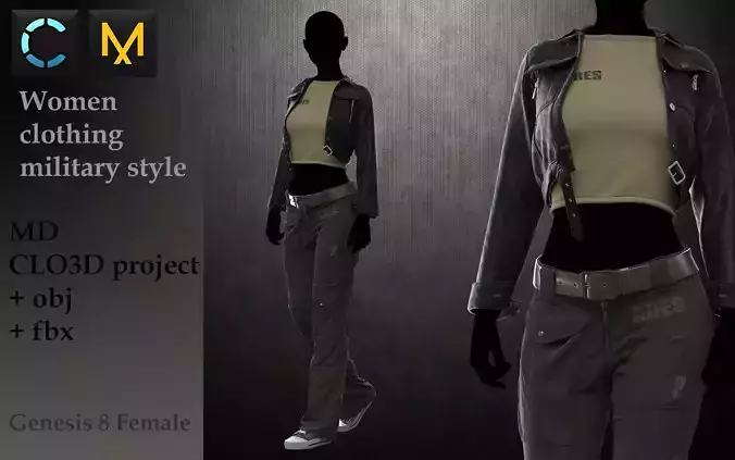 Women clothing military style 3D model