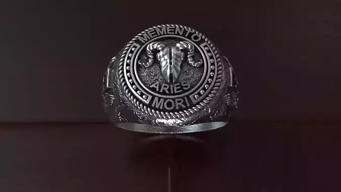 Aries zodiac skull ring memento moris signet