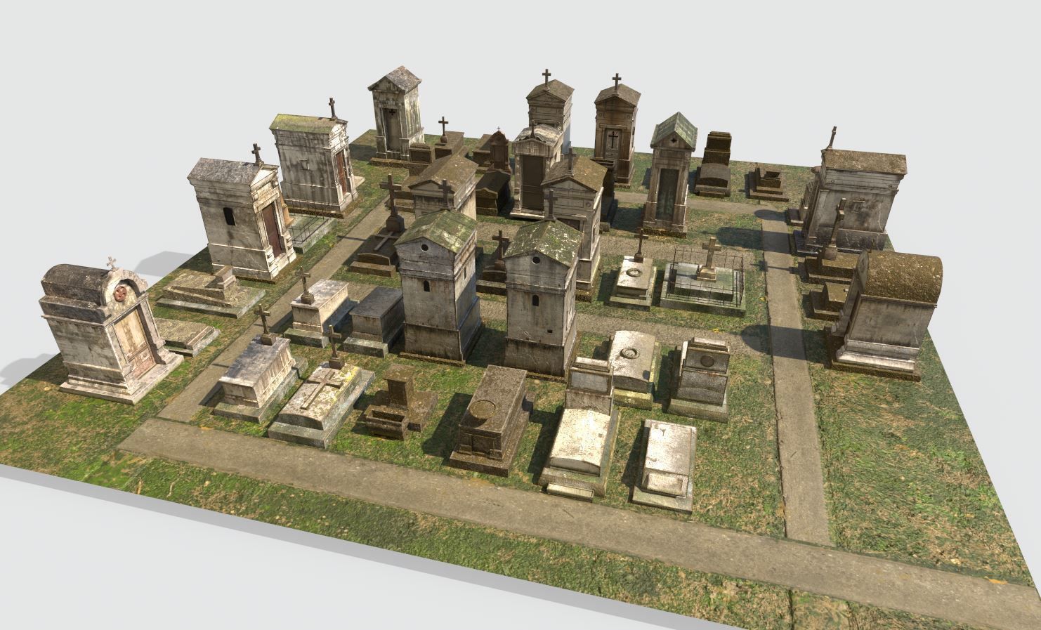 Cemetery with tombs and gravestones 3D model_5