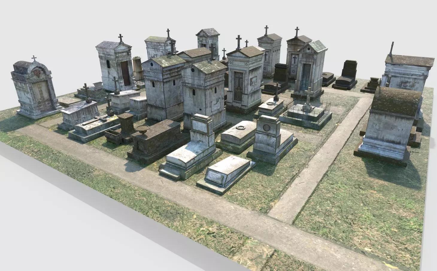 Cemetery with tombs and gravestones 3D model_0
