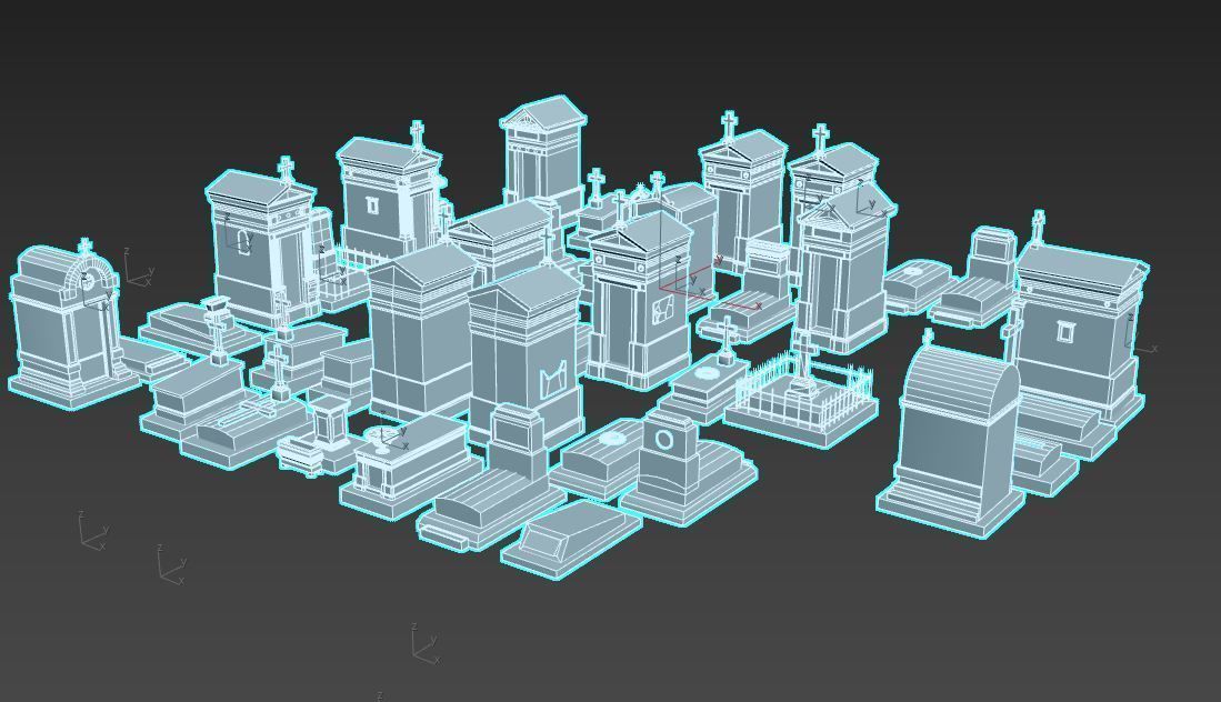 Cemetery with tombs and gravestones 3D model_12
