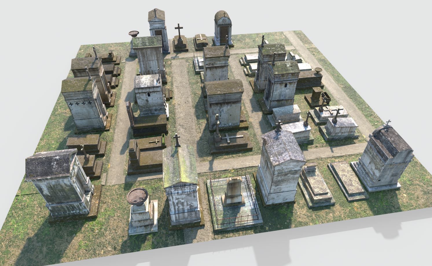 Cemetery with tombs and gravestones 3D model_8