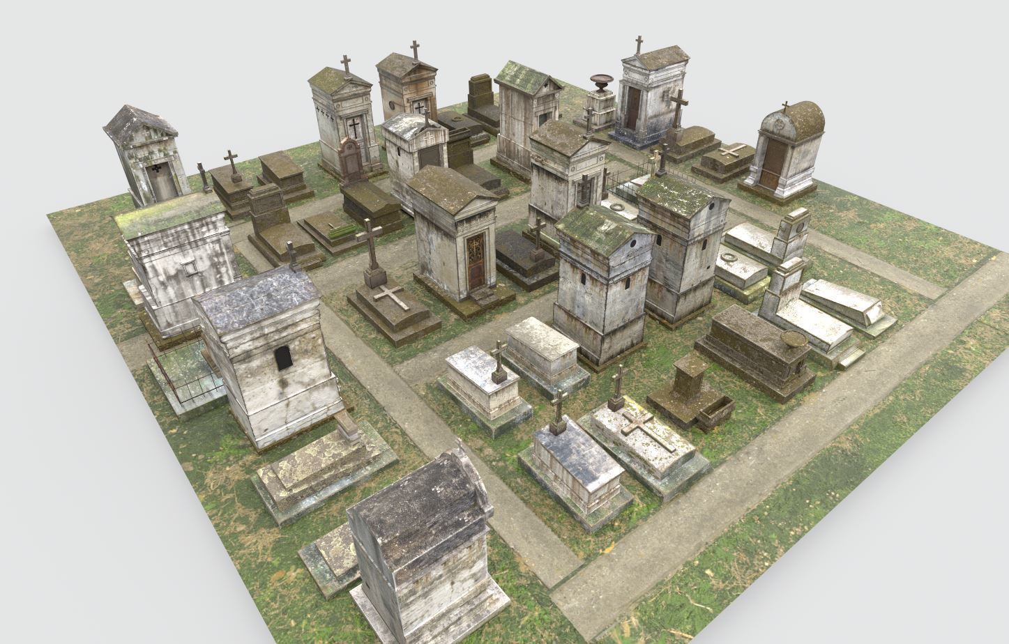 Cemetery with tombs and gravestones 3D model_7
