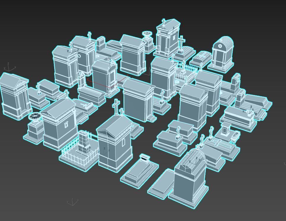 Cemetery with tombs and gravestones 3D model_14