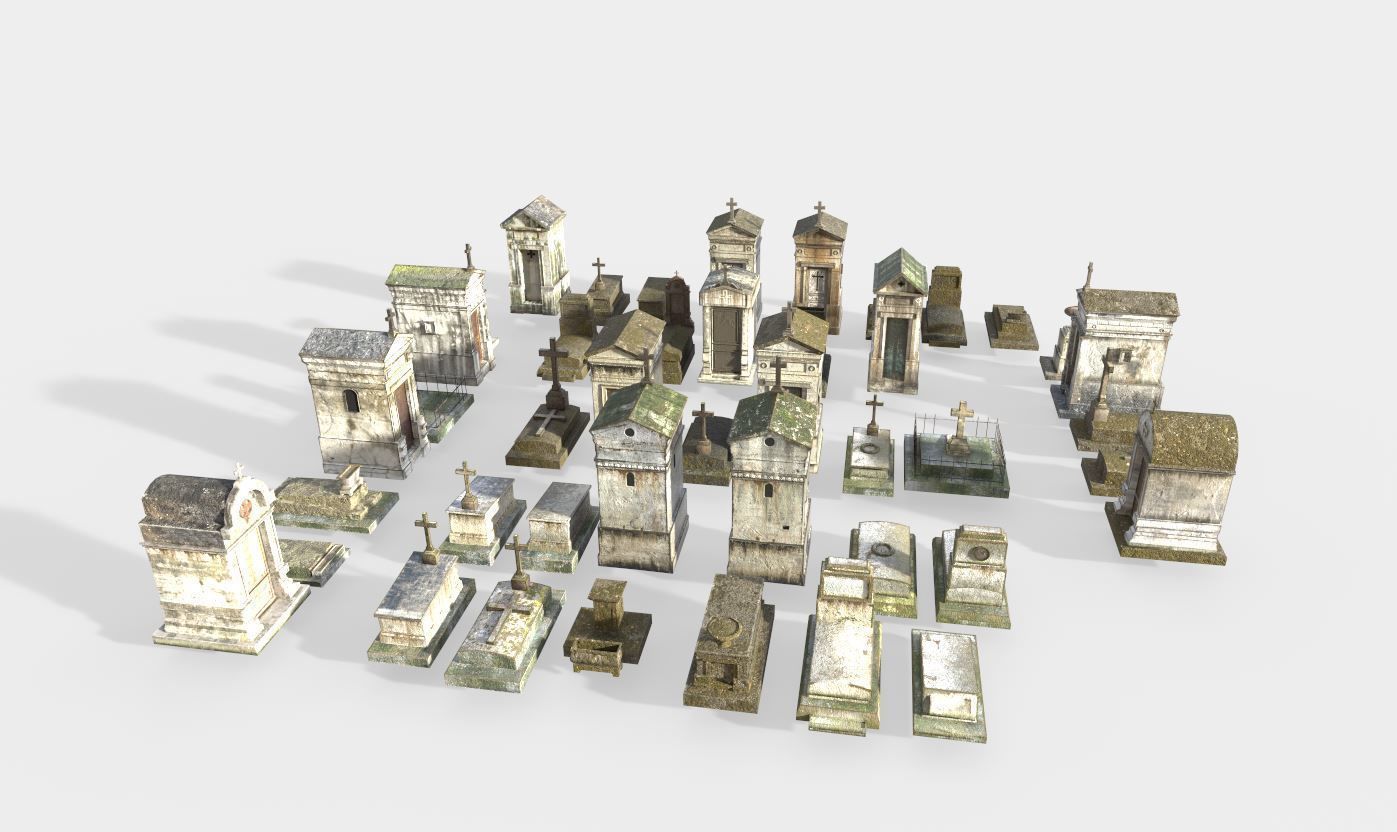 Cemetery with tombs and gravestones 3D model_4