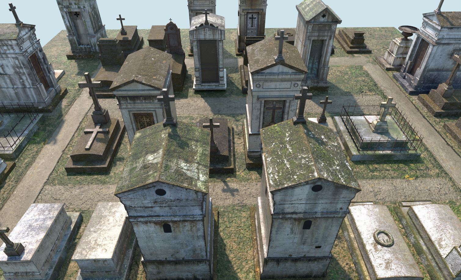 Cemetery with tombs and gravestones 3D model_2